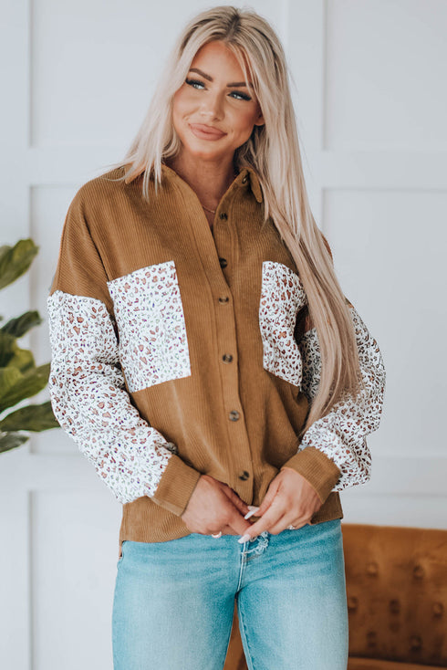 Patchwork Corduroy Buttoned Shirt Jacket